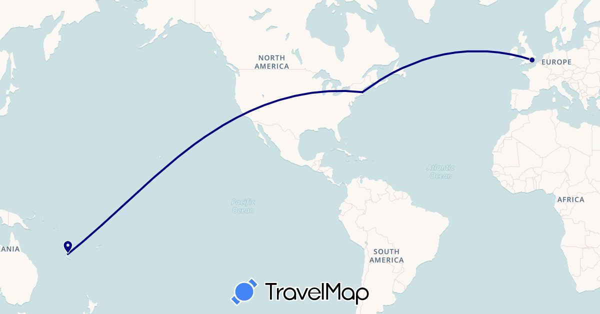 TravelMap itinerary: driving in United Kingdom, New Caledonia, United States (Europe, North America, Oceania)